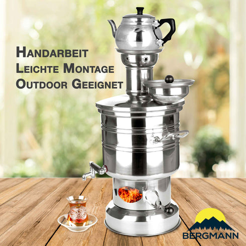 Holzkohle Samowar - Türkische Teekocher Semaver für Camping Garten mit Teekanne 1 Liter