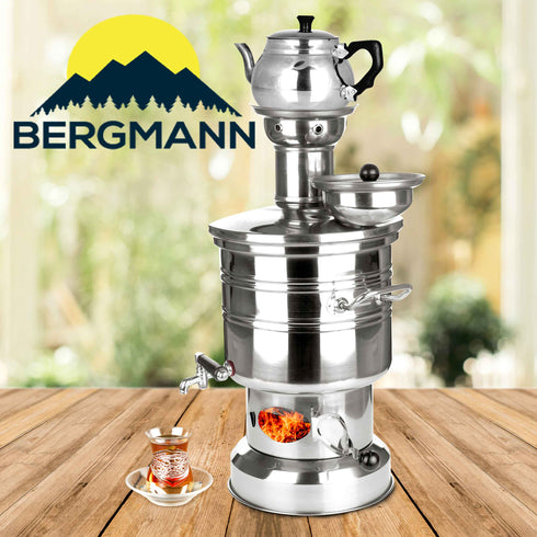 Holzkohle Samowar - Türkische Teekocher Semaver für Camping Garten mit Teekanne 1 Liter