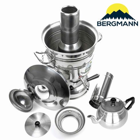 Holzkohle Samowar - Türkische Teekocher Semaver für Camping Garten mit Teekanne 1 Liter