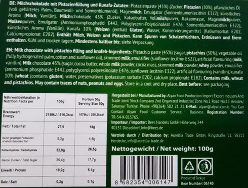 Dubai Schokolade Original 100g mit Pistazien und Kadayif
