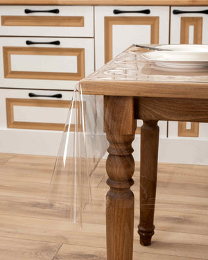 Tischfolie Transparent 0,22mm - 140cm Breite Durchsichtige Tischschutz Tischdecke Folie Abwaschbar für Outdoor Garten