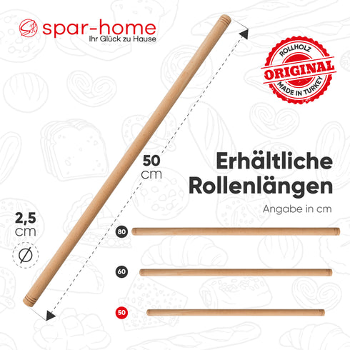 Türkisches Nudelholz - Traditionelle Teigroller aus Buchenholz Handgemachte Teigrolle aus Holz Oklava