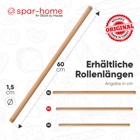 Türkisches Nudelholz - Traditionelle Teigroller aus Buchenholz Handgemachte Teigrolle aus Holz Oklava