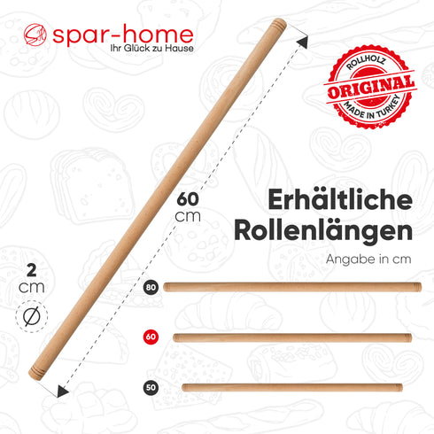 Türkisches Nudelholz - Traditionelle Teigroller aus Buchenholz Handgemachte Teigrolle aus Holz Oklava