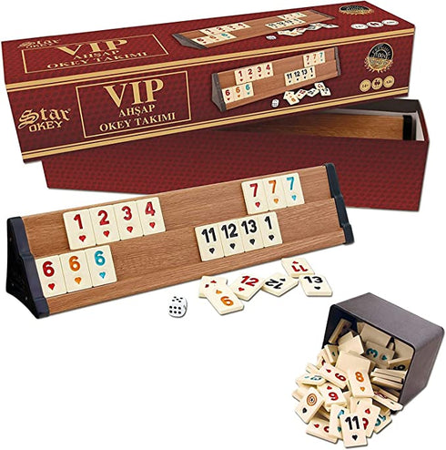 spar-home Premium VIP Okey Holz Wooden Rummy Set mit Melamin Steine AHSAP Okey TAKIMI