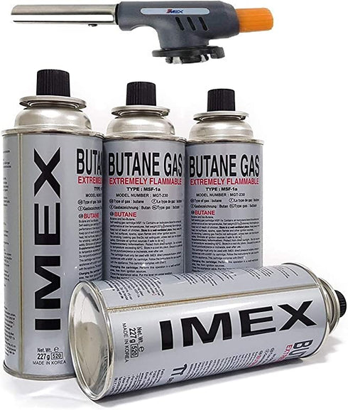 Imex Bunsenbrenner Lötbrenner Flambierer Piezo (Set mit 4 Gaskartusche)